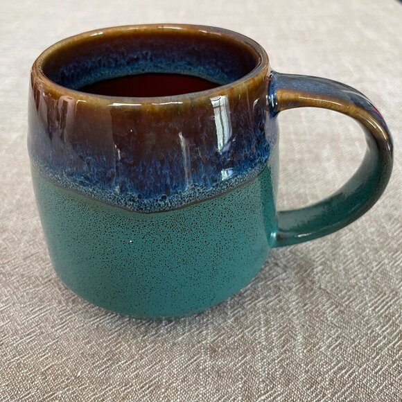 Pottery Mug Blue Green Brown Rustic Glazed 12 Ounces! - Picture 1 of 5